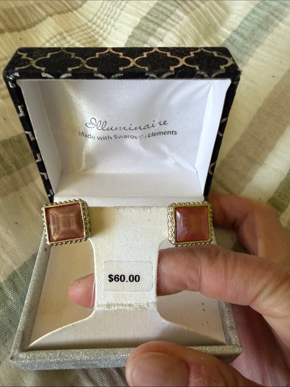 Pink Square Crystal Stud Earrings